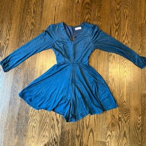 Altar’d State Blue Mini Romper Long Sleeve with bow in the back